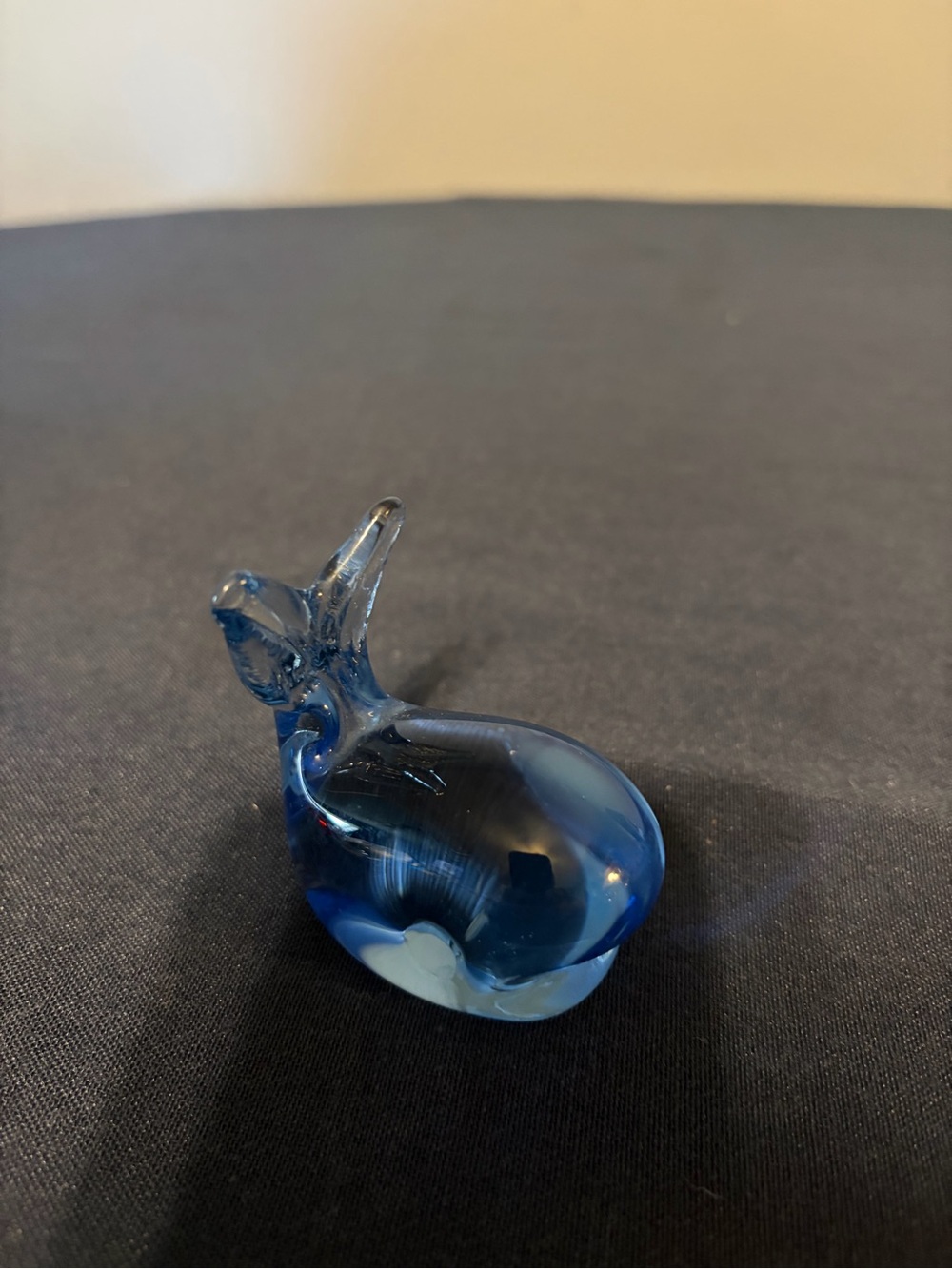 Small blue glass art glass blown glass whale paperweight Made In Sweden.